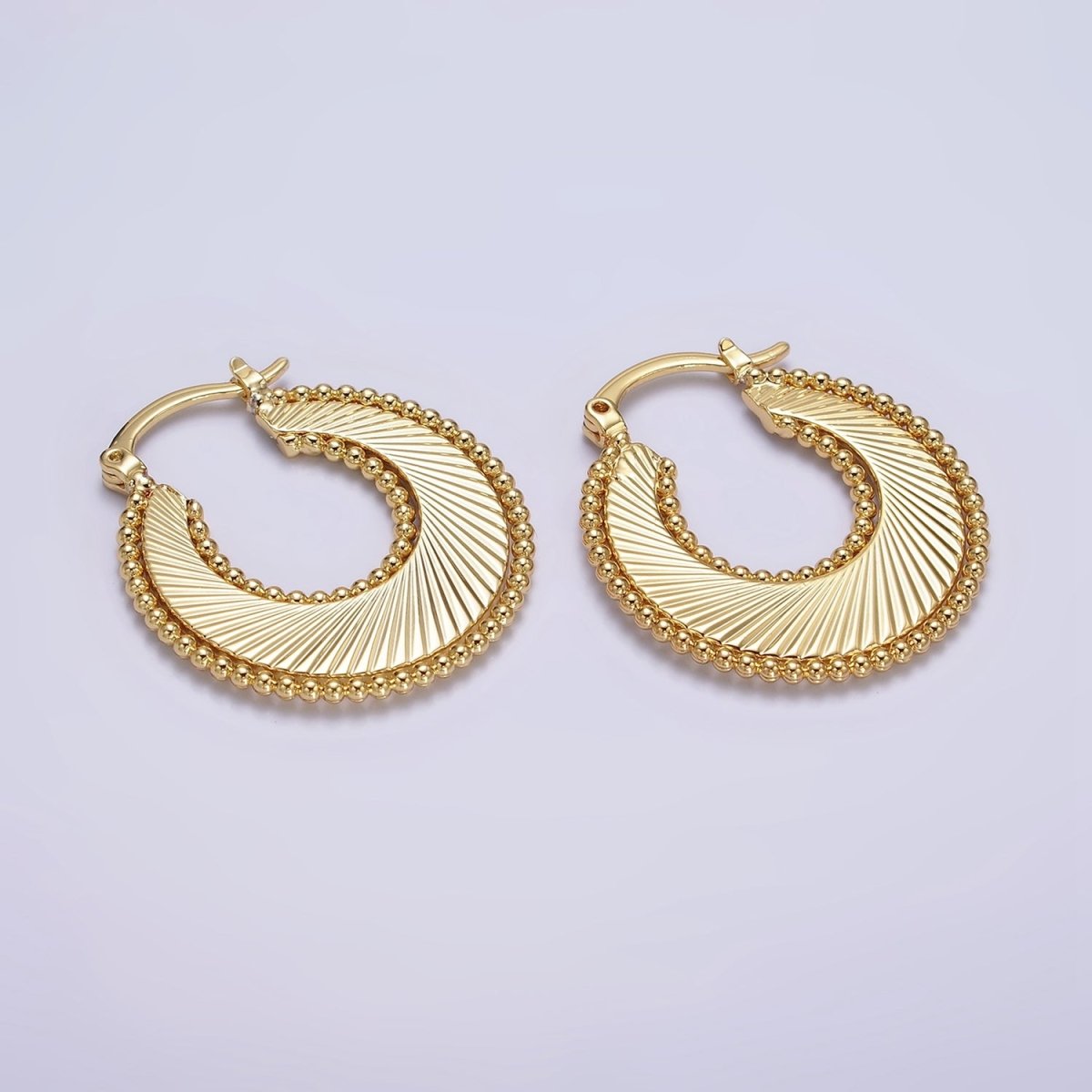 24K Gold Filled 30mm Spiral Line Beaded Bubble French Lock Latch Hoop Earrings in Gold & Silver | AE-614 AE-615 - DLUXCA