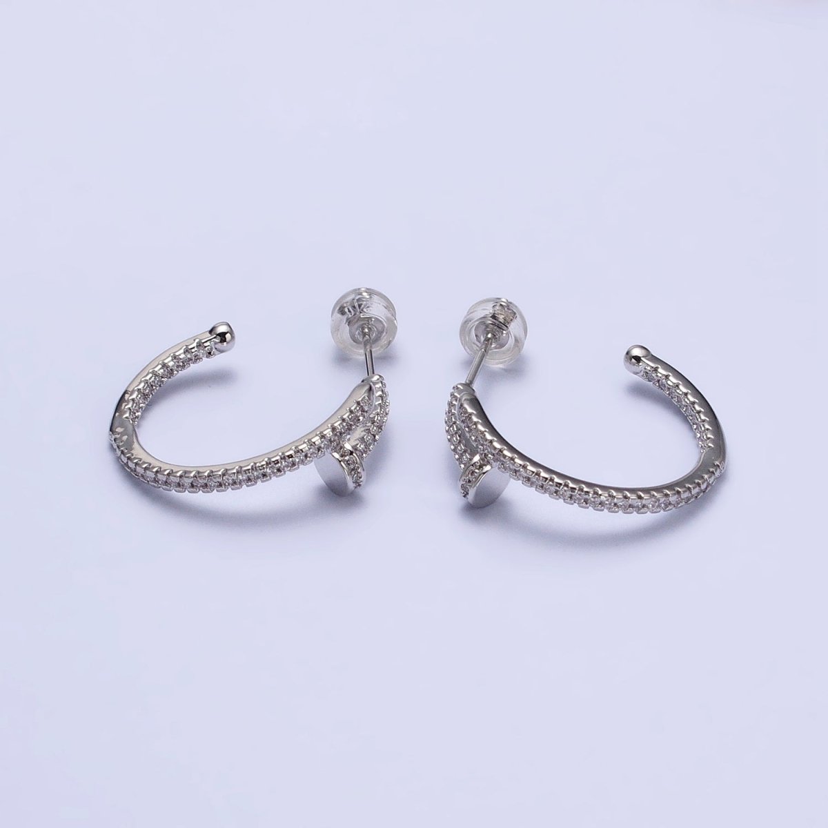24K Gold Filled 30mm Spiral Needle Micro Paved CZ Hoop Earrings in Gold & Silver | AB534 AB535 - DLUXCA