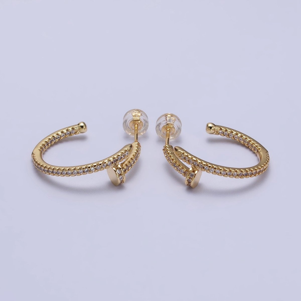 24K Gold Filled 30mm Spiral Needle Micro Paved CZ Hoop Earrings in Gold & Silver | AB534 AB535 - DLUXCA