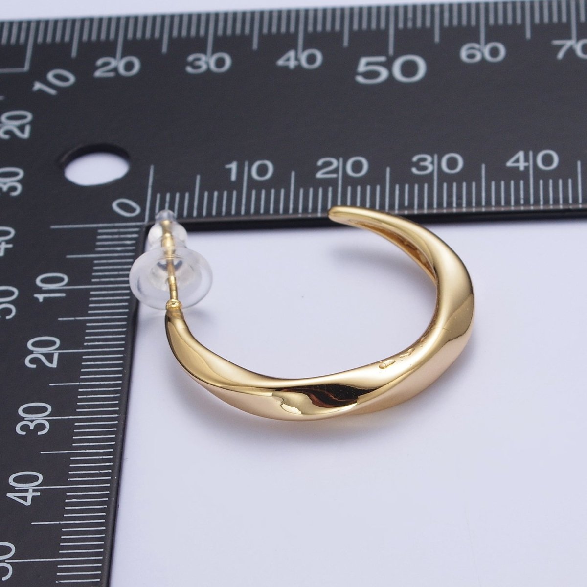 24K Gold Filled 30mm Twisted C Shaped Geometric Hoop Earrings | X-892 - DLUXCA