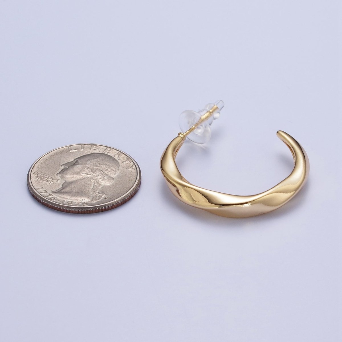 24K Gold Filled 30mm Twisted C Shaped Geometric Hoop Earrings | X-892 - DLUXCA