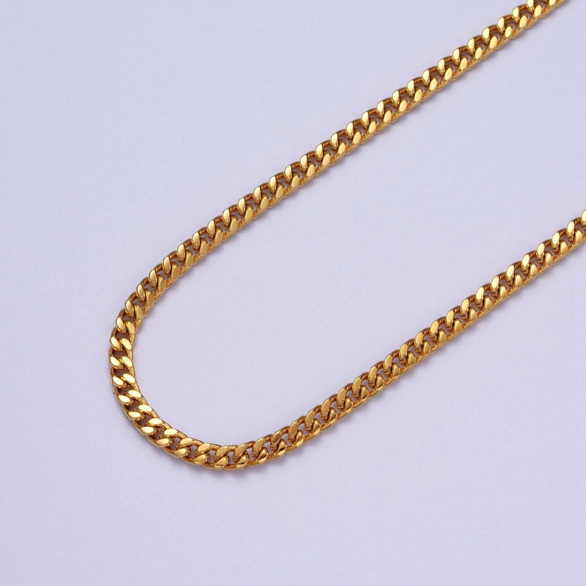 24K Gold Filled 3.2mm Mini Cuban Flat Curb Unfinished Bulk Chain in Gold & Silver | ROLL-976, ROLL-977 Clearance Pricing - DLUXCA