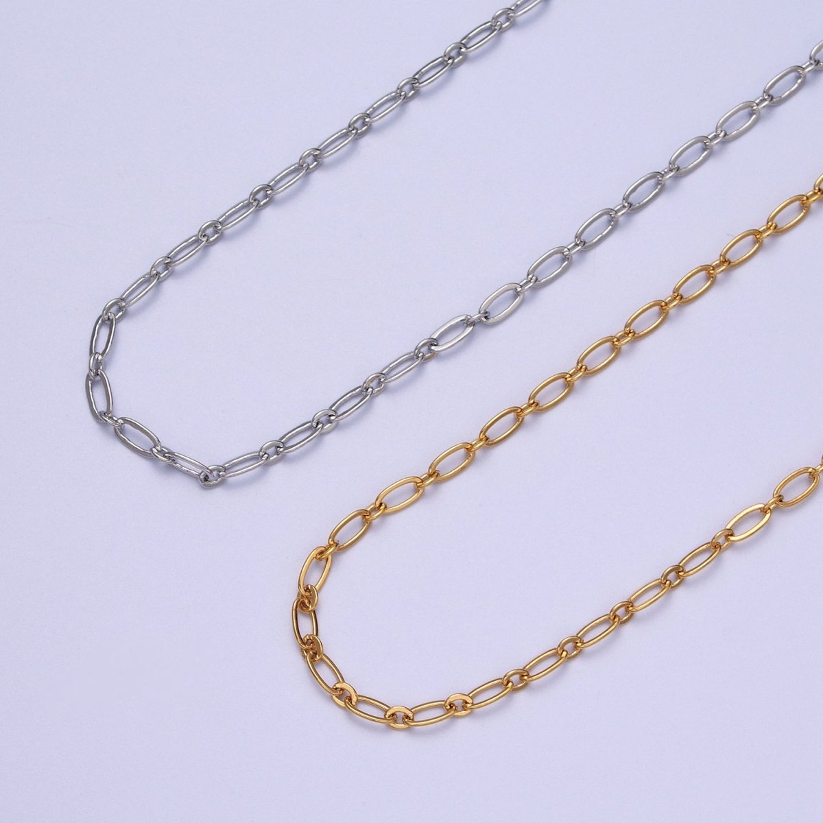 24K Gold Filled 3.2mm Paperclip Chain Cable Link Unfinished Gold, Silver Chain | ROLL-972, ROLL-973 Clearance Pricing - DLUXCA