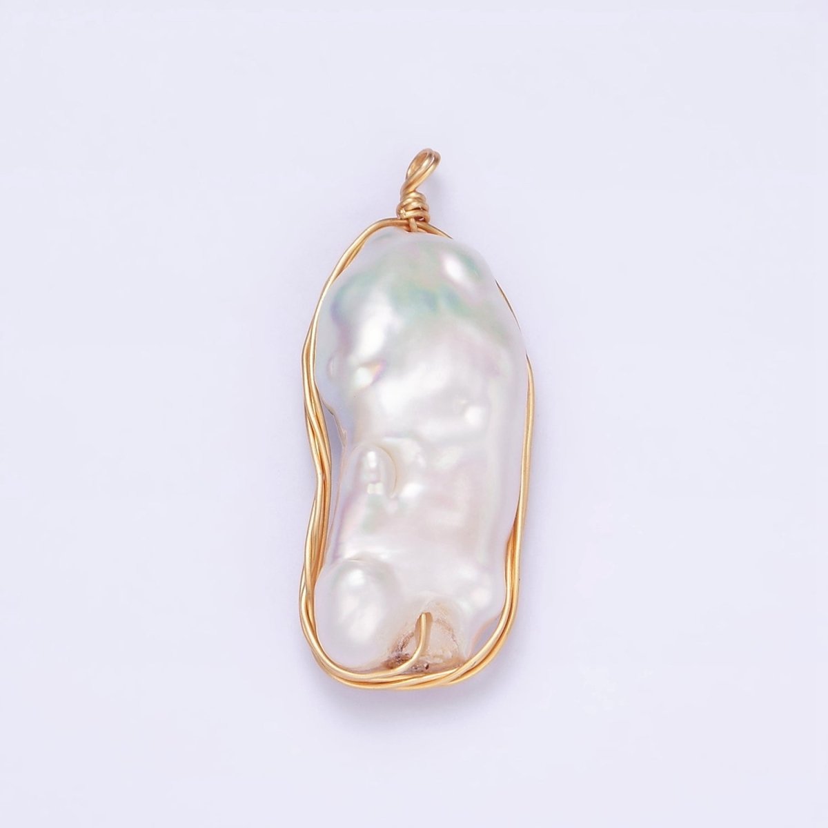 24K Gold Filled 32mm White Baroque Freshwater Pearl Multiple Wire Wrapped Charm | N1042 - DLUXCA