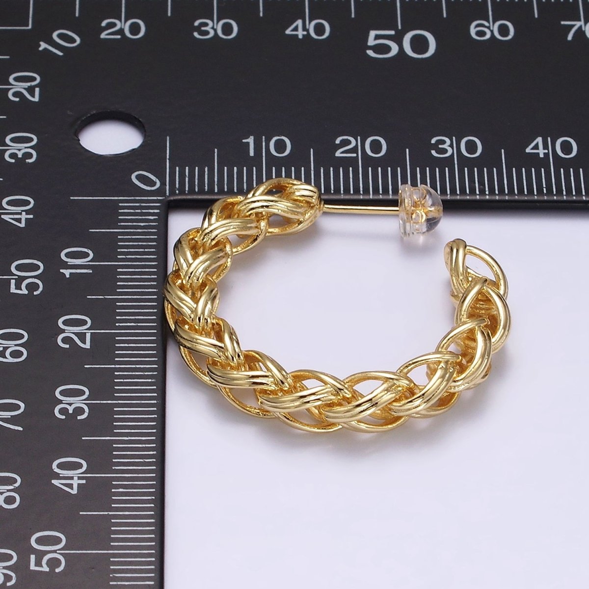 24K Gold Filled 35mm Braided Multiple Band C-Shaped Hoop Earrings in Gold & Silver | AE608 AE609 - DLUXCA