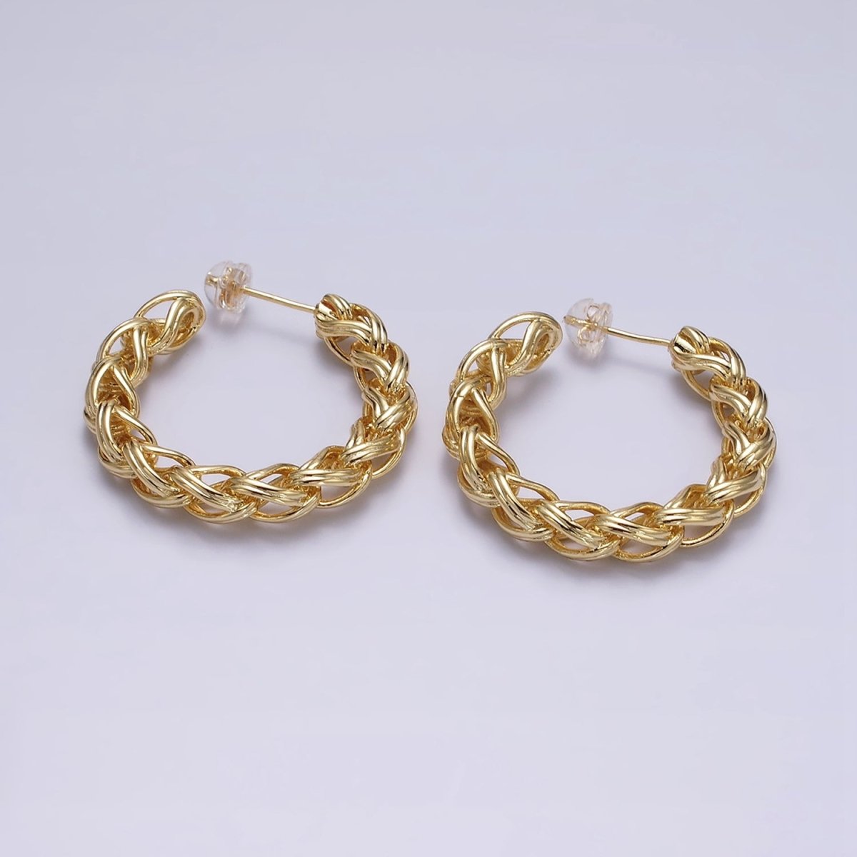 24K Gold Filled 35mm Braided Multiple Band C-Shaped Hoop Earrings in Gold & Silver | AE608 AE609 - DLUXCA