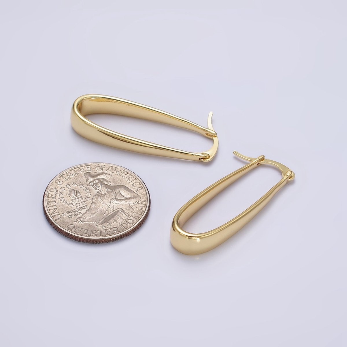 24K Gold Filled 35mm Oblong Dome French Lock Latch Hoop Earrings in Gold & Silver | AE606 AE607 - DLUXCA