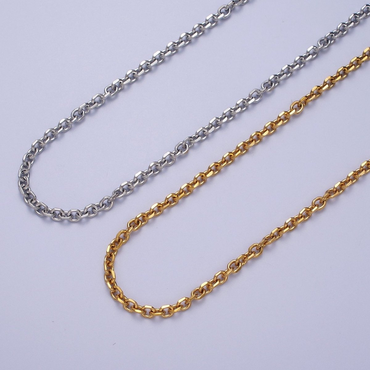 24K Gold Filled 3.8mm Flat Cable Link Gold, Silver Unfinished Chain | ROLL-887 ROLL-888 Clearance Pricing - DLUXCA