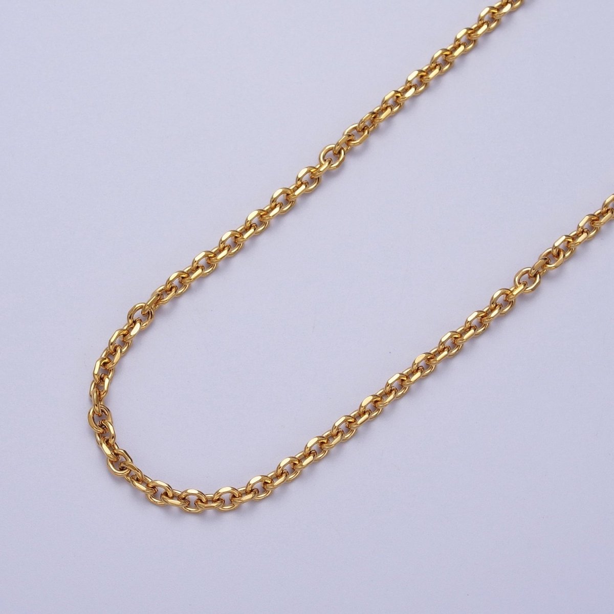24K Gold Filled 3mm Flat Cable Link Gold, Silver Unfinished Chain | ROLL-889, ROLL-890 Clearance Pricing - DLUXCA