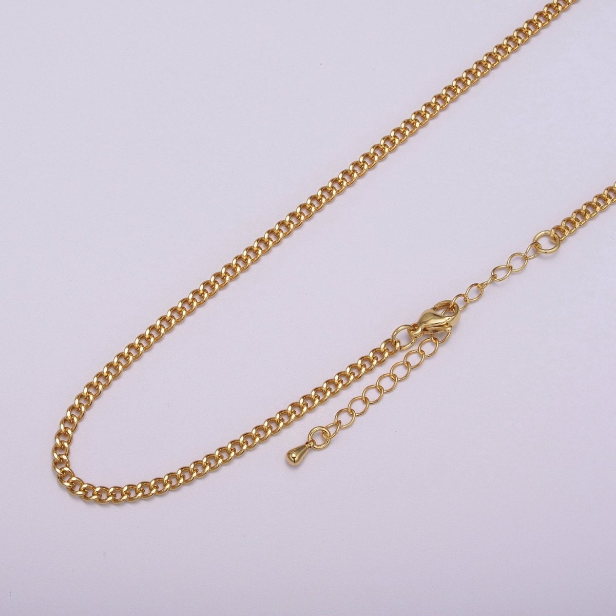 24K Gold Filled 3mm Miami Curb 18 Inch Layering Chain w. 2 Inch Extender | WA-404 Clearance Pricing - DLUXCA