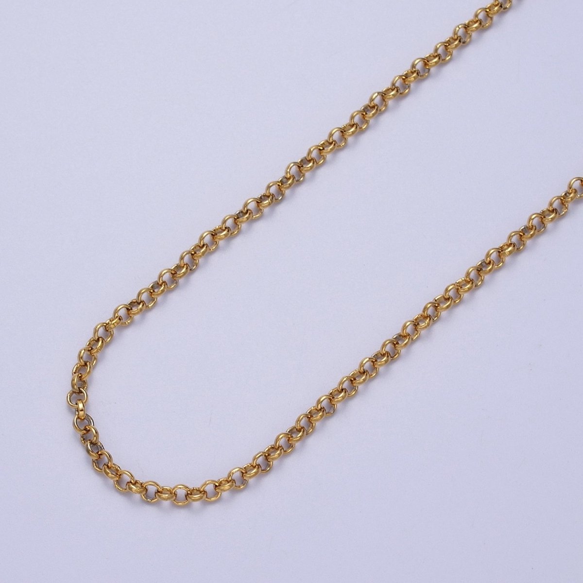 24K Gold Filled 3mm Round Rolo Unfinished Chain in Gold & Silver | ROLL-881, ROLL-882 Clearance Pricing - DLUXCA