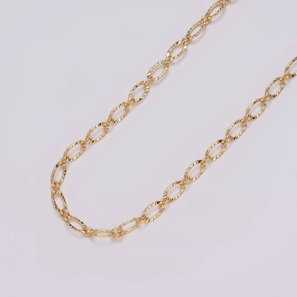 24K Gold Filled 4.3mm Sunburst Oval Cable Link Chain Unfinished Chain For Jewelry Making | ROLL-1385 Clearance Pricing - DLUXCA
