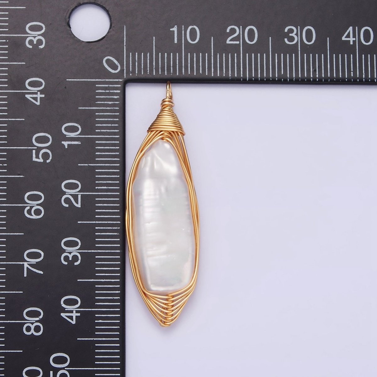 24K Gold Filled 44.5mm Flat Baroque Freshwater Pearl Multiple Wire Charm | N1043 - DLUXCA