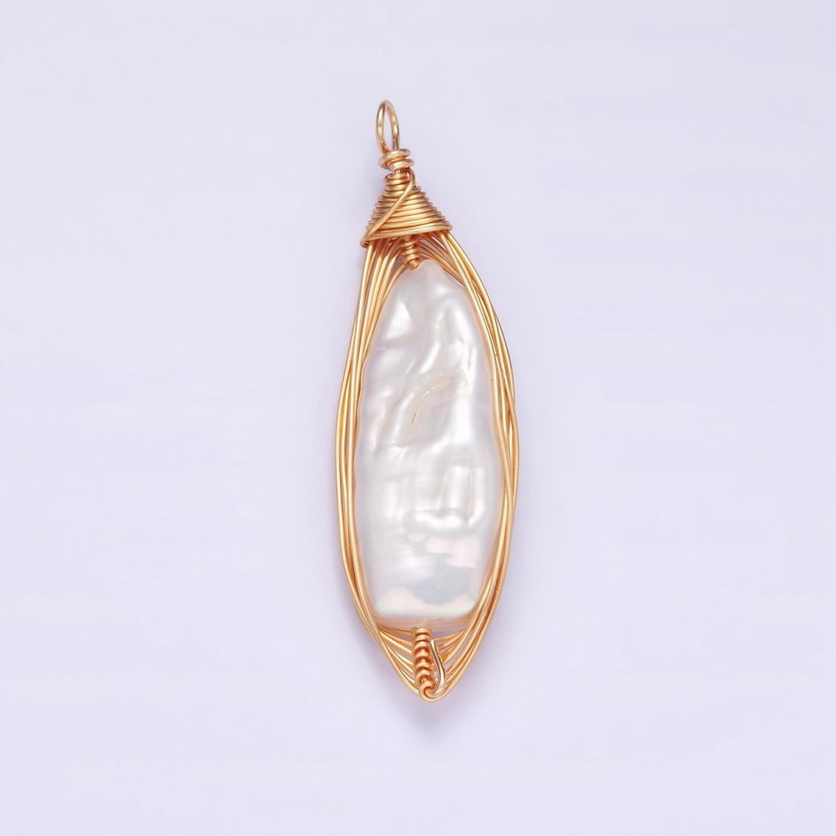 24K Gold Filled 44.5mm Flat Baroque Freshwater Pearl Multiple Wire Charm | N1043 - DLUXCA