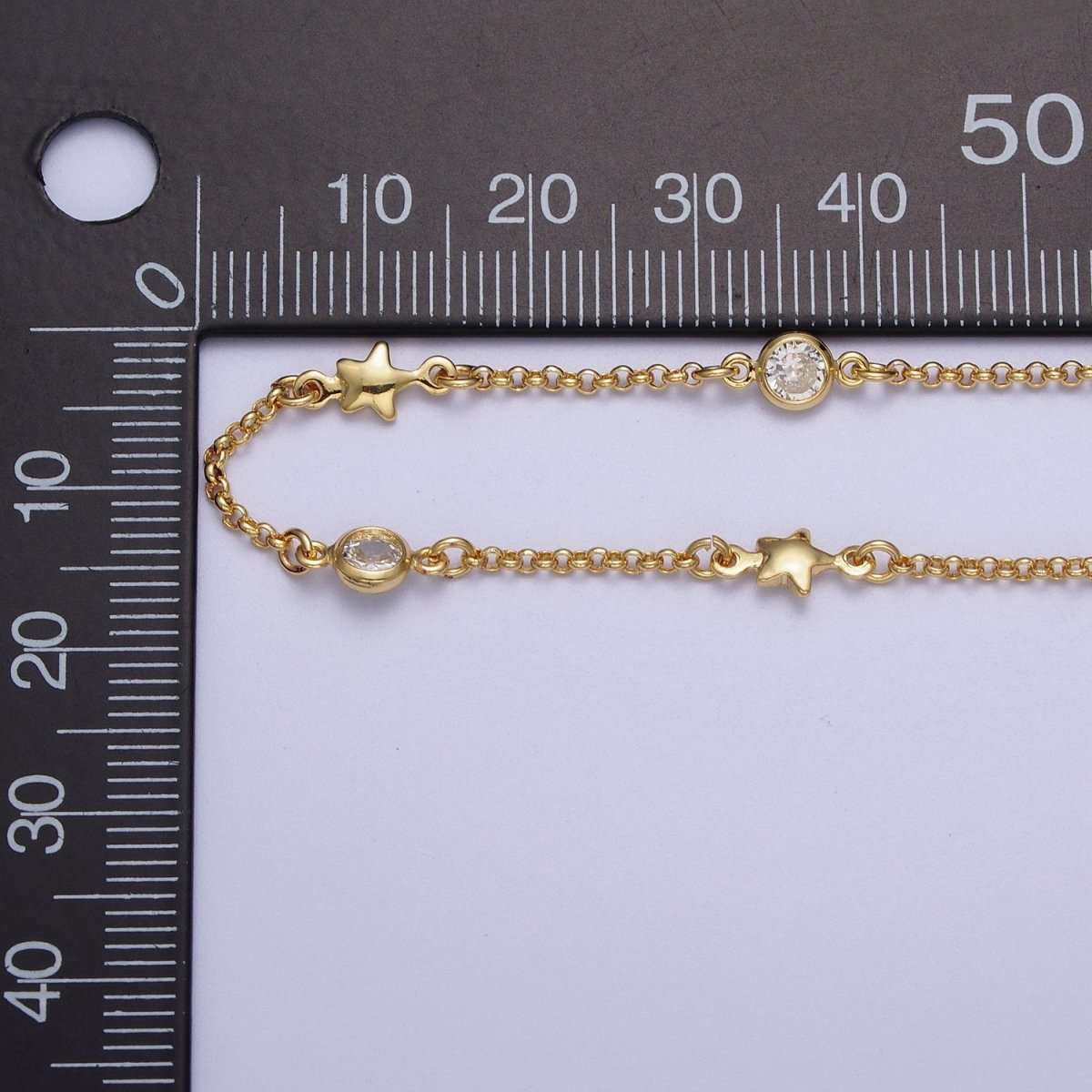 24K Gold Filled 4.5mm Celestial Star Cubic Zirconia Unfinished Designed Chain | ROLL-876 Clearance Pricing - DLUXCA