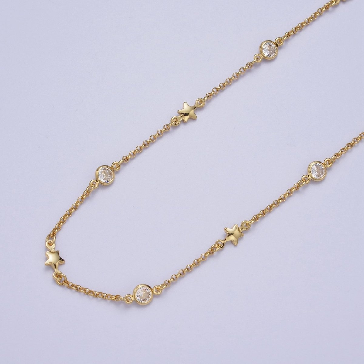 24K Gold Filled 4.5mm Celestial Star Cubic Zirconia Unfinished Designed Chain | ROLL-876 Clearance Pricing - DLUXCA