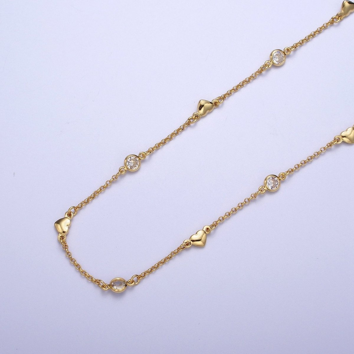 24K Gold Filled 4.5mm Heart Cubic Zirconia Unfinished Designed Chain | ROLL-877 Clearance Pricing - DLUXCA