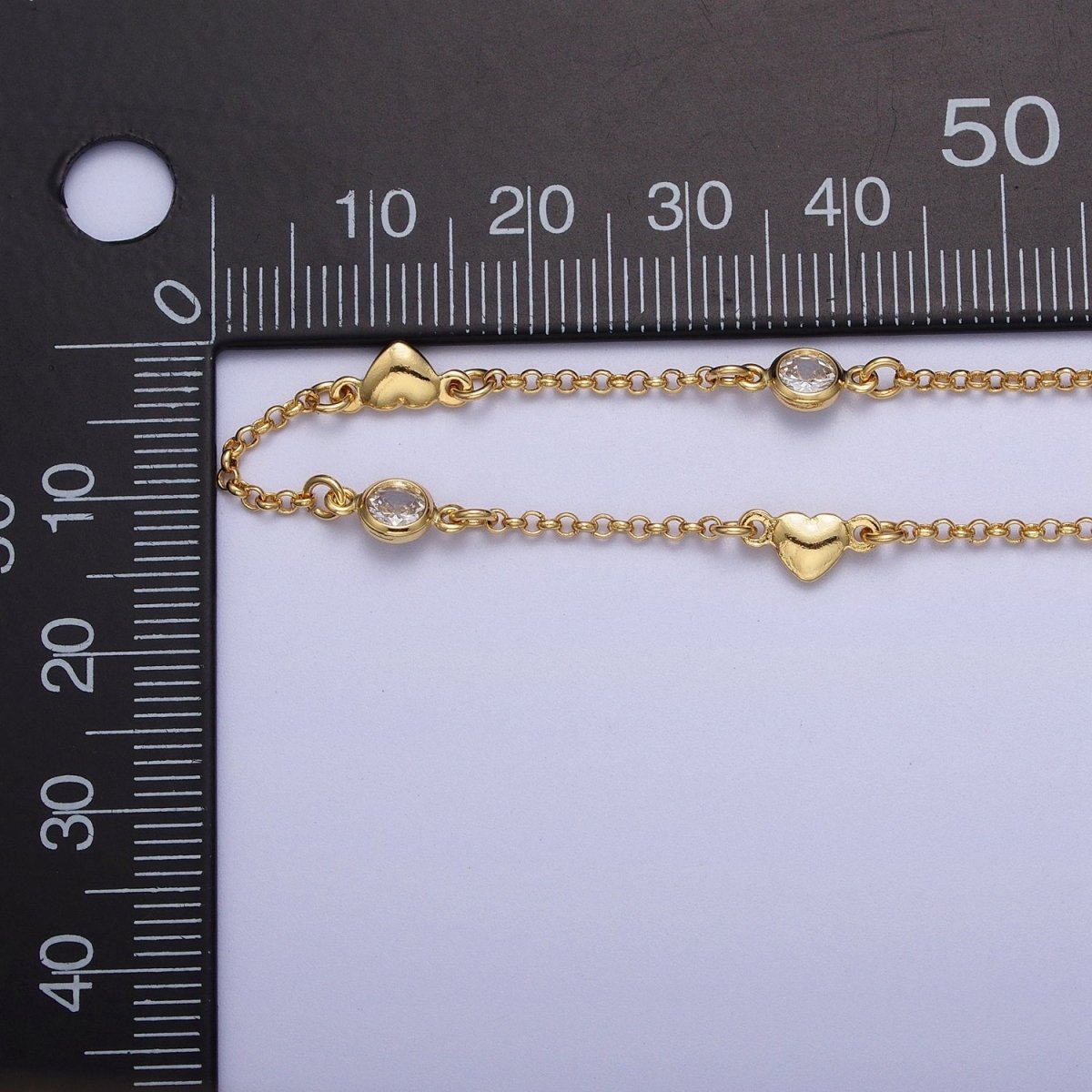 24K Gold Filled 4.5mm Heart Cubic Zirconia Unfinished Designed Chain | ROLL-877 Clearance Pricing - DLUXCA