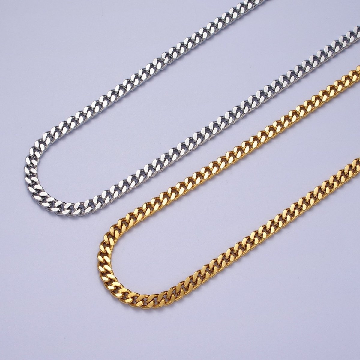 24K Gold Filled 4.6mm Concave Flat Cuban Curb Unfinished Gold, Silver Chain | ROLL-909, ROLL-910 Clearance Pricing - DLUXCA