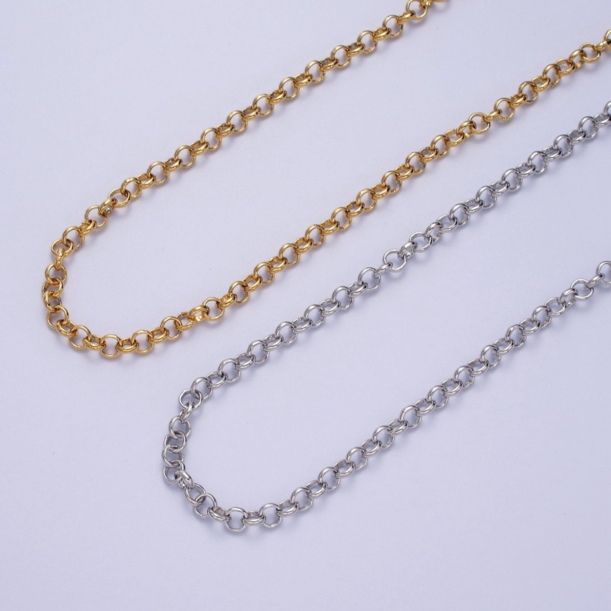 24K Gold Filled 4.8mm Round Rolo Unfinished Chain in Gold & Silver | ROLL-883, ROLL-884 Clearance Pricing - DLUXCA