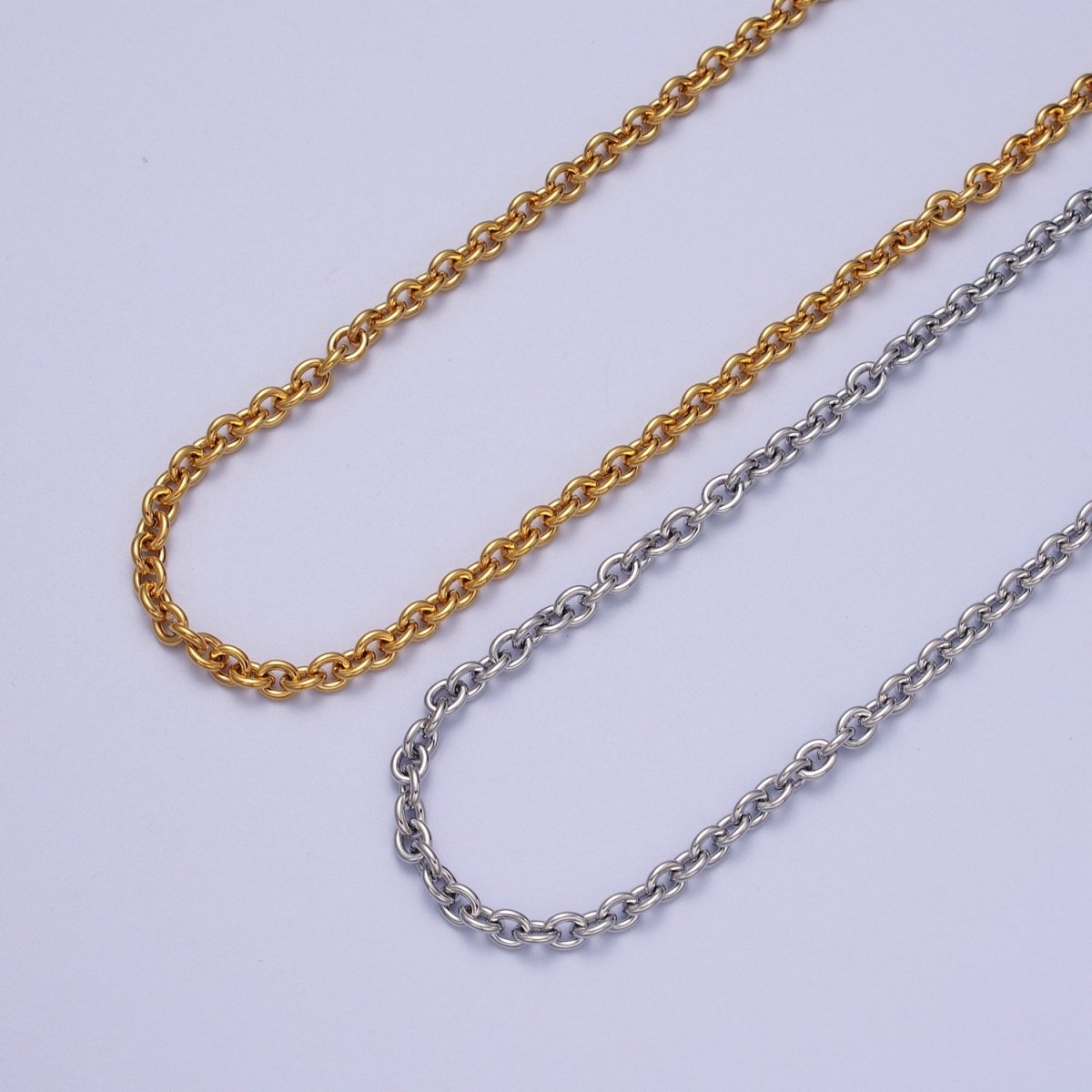 24K Gold Filled 4mm Cable Rolo Unfinished Chain in Gold & Silver | ROLL-990, ROLL-991 Clearance Pricing - DLUXCA