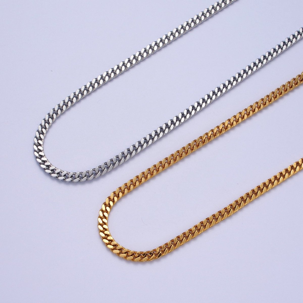 24K Gold Filled 4mm Flat Cuban Curb Gold, Silver Unfinished Chain | ROLL-992, ROLL-993 Clearance Pricing - DLUXCA