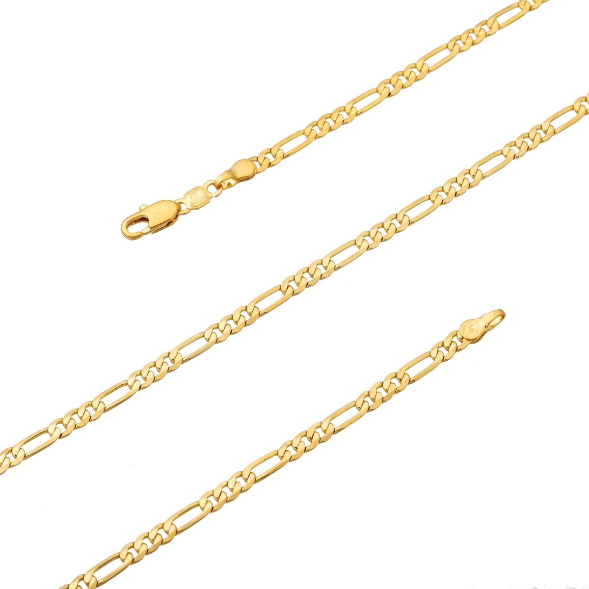 24K Gold Filled 4mm Flat Figaro Chain GF Finished Necklace 20" inch Gold Chain Finished Gold filled Chain Ready To Wear Chain Necklace, 3mm Figaro Necklace w/ Lobster Clasps | CN-483 Clearance Pricing - DLUXCA