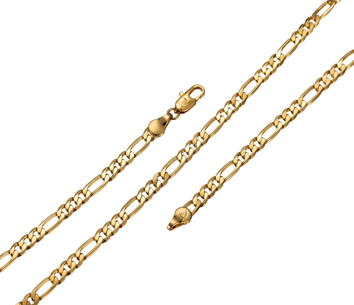 24K Gold Filled 4mm Flat Figaro Chain GF Finished Necklace 20" inch Gold Chain Finished Gold filled Chain Ready To Wear Chain Necklace, 3mm Figaro Necklace w/ Lobster Clasps | CN-483 Clearance Pricing - DLUXCA