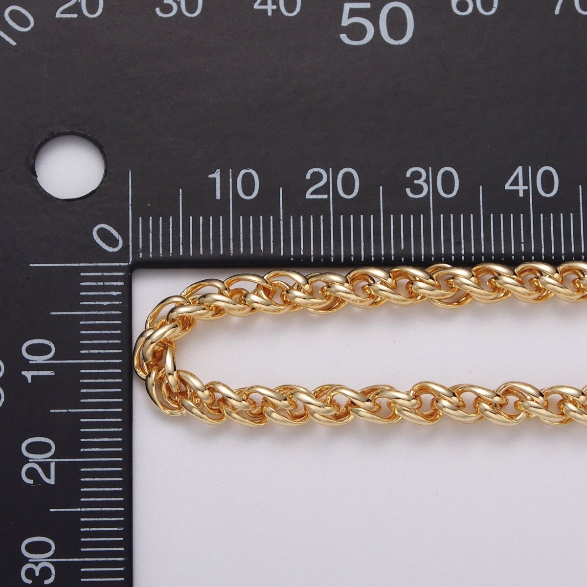 24K Gold Filled 4mm Wheat Statement Double Link Unfinished Chain by Yard in Gold & Silver | ROLL-1045, ROLL-1079 Clearance Pricing - DLUXCA