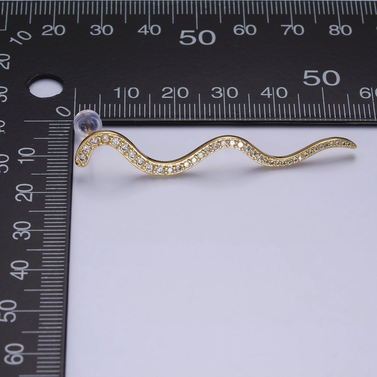 24K Gold Filled 55.7mm Slither Snake Micro Paved CZ Geometric Drop Stud Earrings | AB726 - DLUXCA