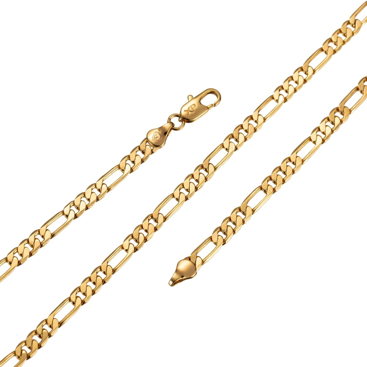 24K Gold Filled 5mm Flat Figaro 17.7" Necklace w/ Lobster Clasps | CN-488 Clearance Pricing - DLUXCA