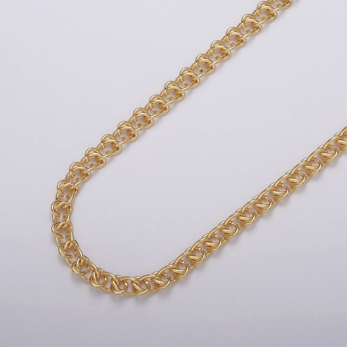 24K Gold Filled 5mm Geometric C-Shaped Link Designed Unfinished Chain | ROLL-1059 Clearance Pricing - DLUXCA