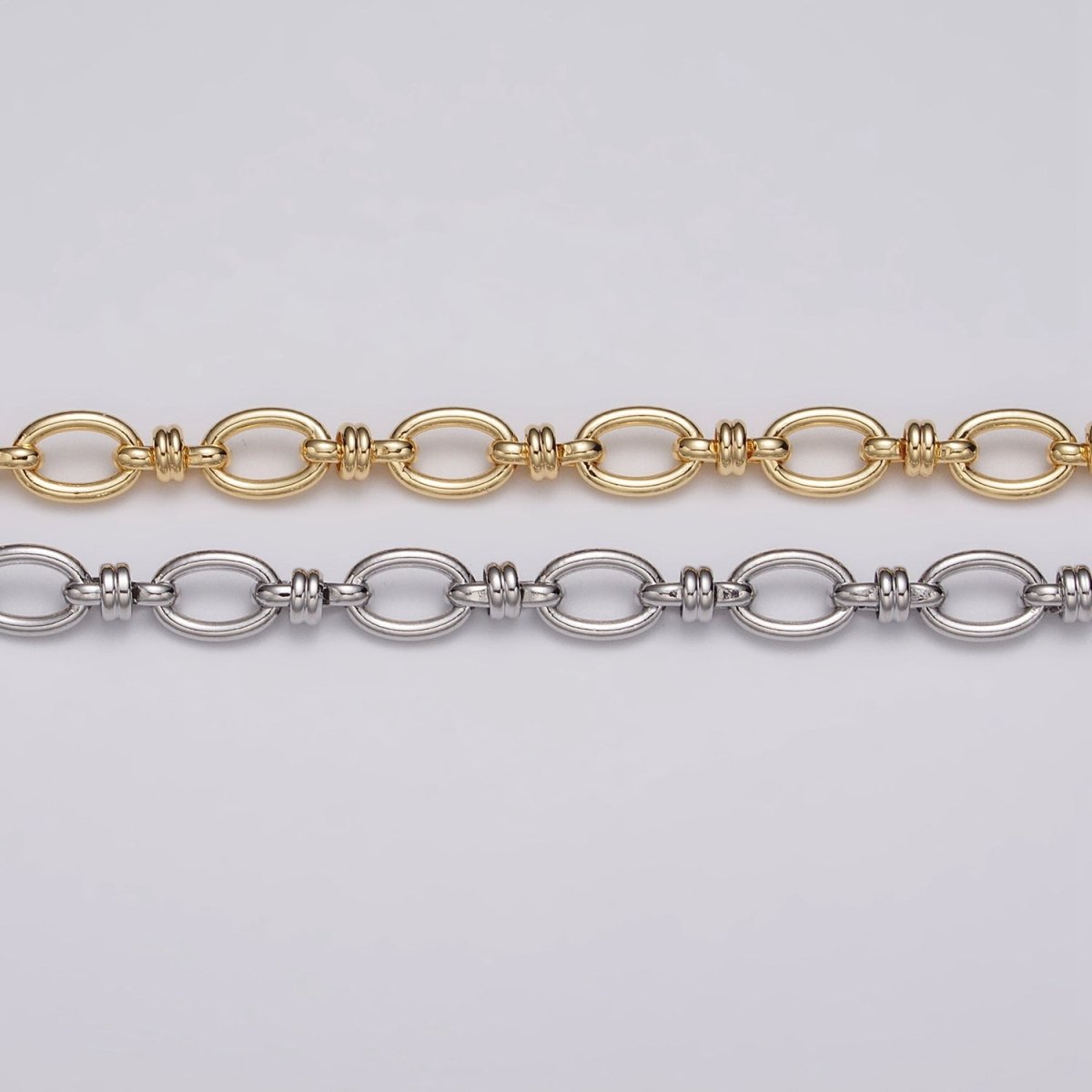 24k Gold Filled 6.5mm Figaro Long and Short Fancy Unfinished Unique Chain in Gold & Silver | ROLL-1141 ROLL-1142 Clearance Pricing - DLUXCA