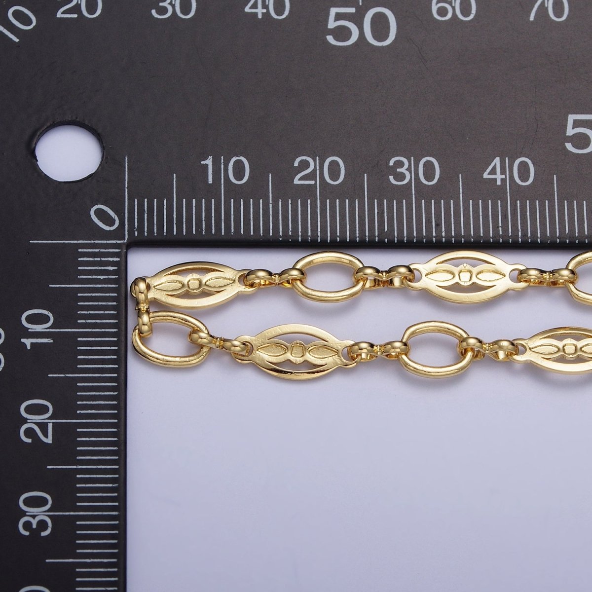 24K Gold Filled 6mm Cable Designed Outline Connector Unfinished Chain Bulk by Yard | ROLL-851 Clearance Pricing - DLUXCA