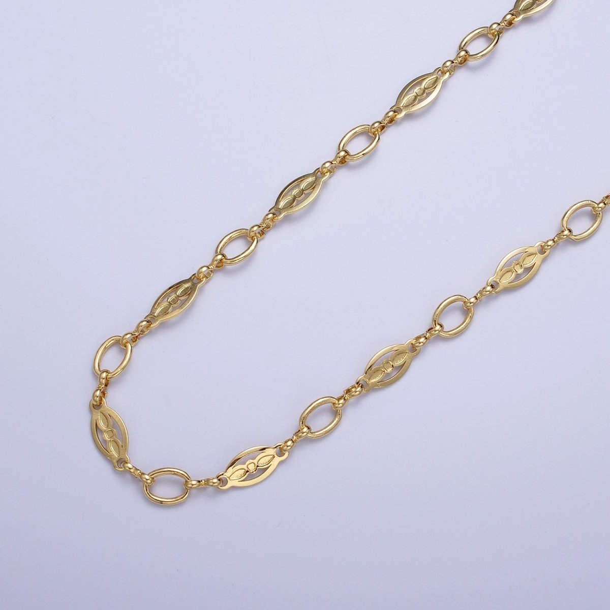 24K Gold Filled 6mm Cable Designed Outline Connector Unfinished Chain Bulk by Yard | ROLL-851 Clearance Pricing - DLUXCA