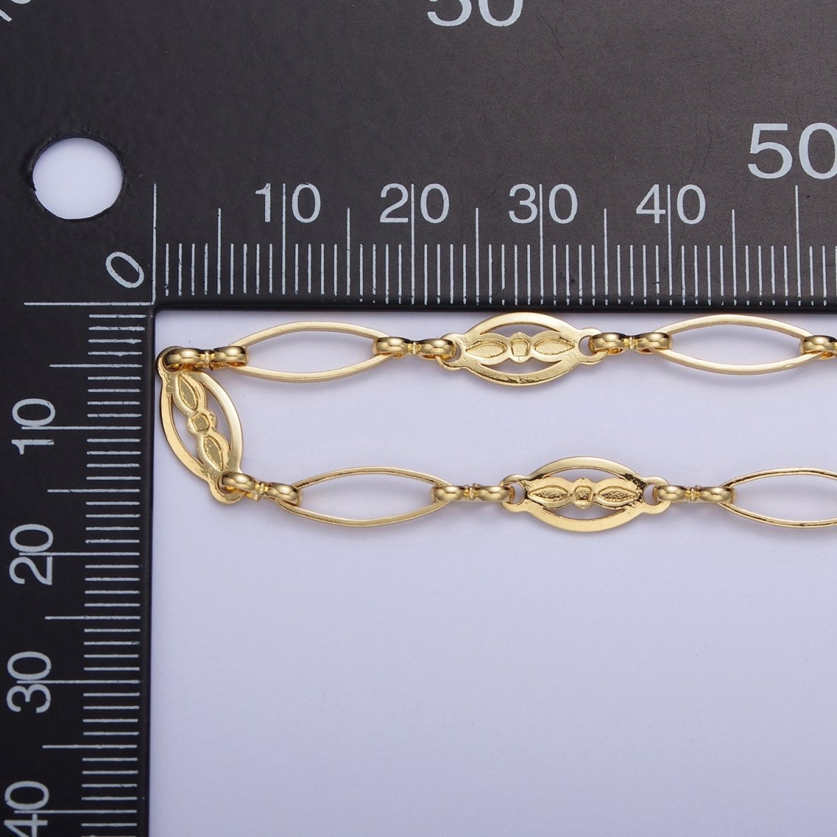 24K Gold Filled 6mm Designed Sharp Oval Outline Bulk Jewelry Making Unfinished Chain by Yard | ROLL-847 Clearance Pricing - DLUXCA