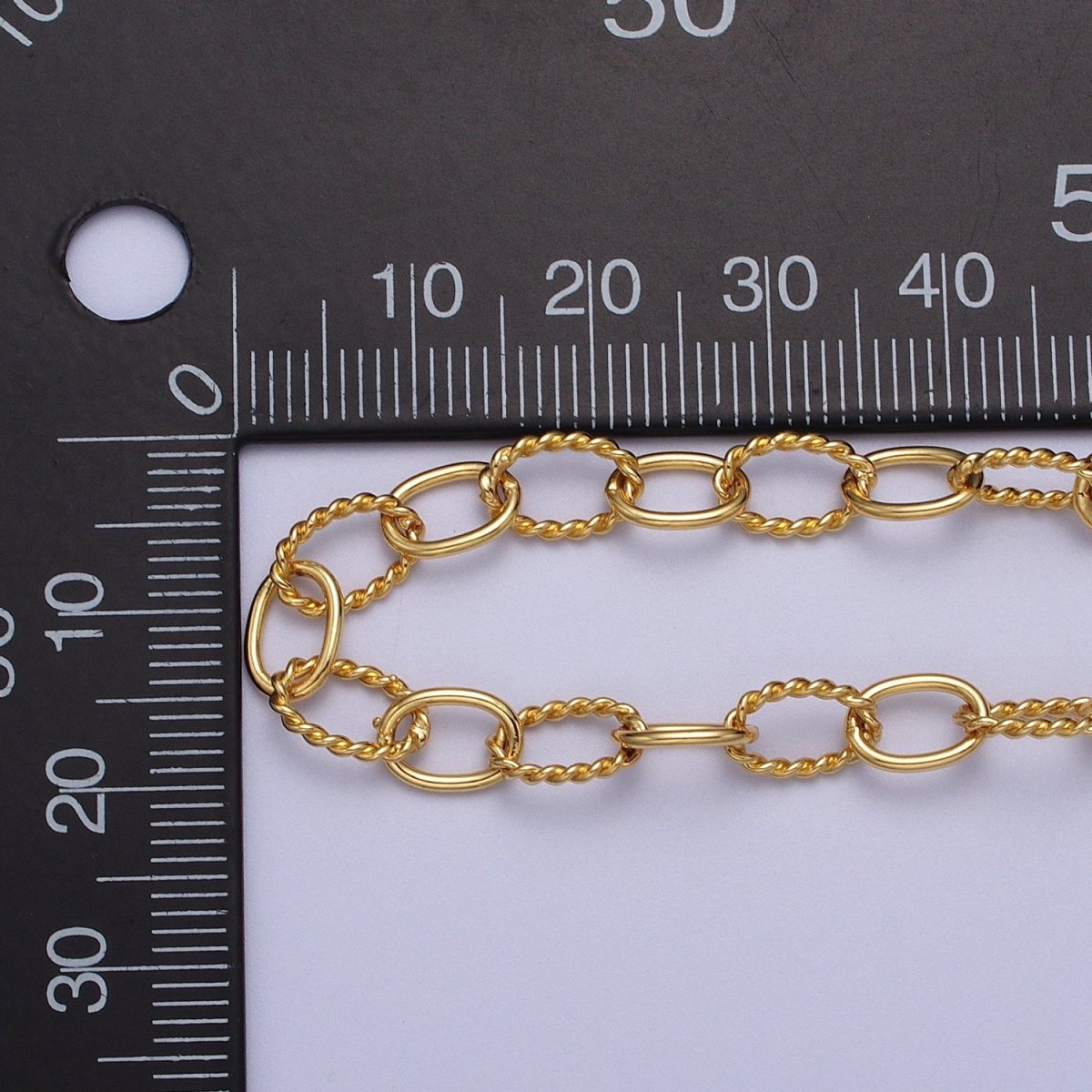 24K Gold Filled 6mm Designed Twisted Oval Cable Unfinished Chain by Yard | ROLL-1027 Clearance Pricing - DLUXCA