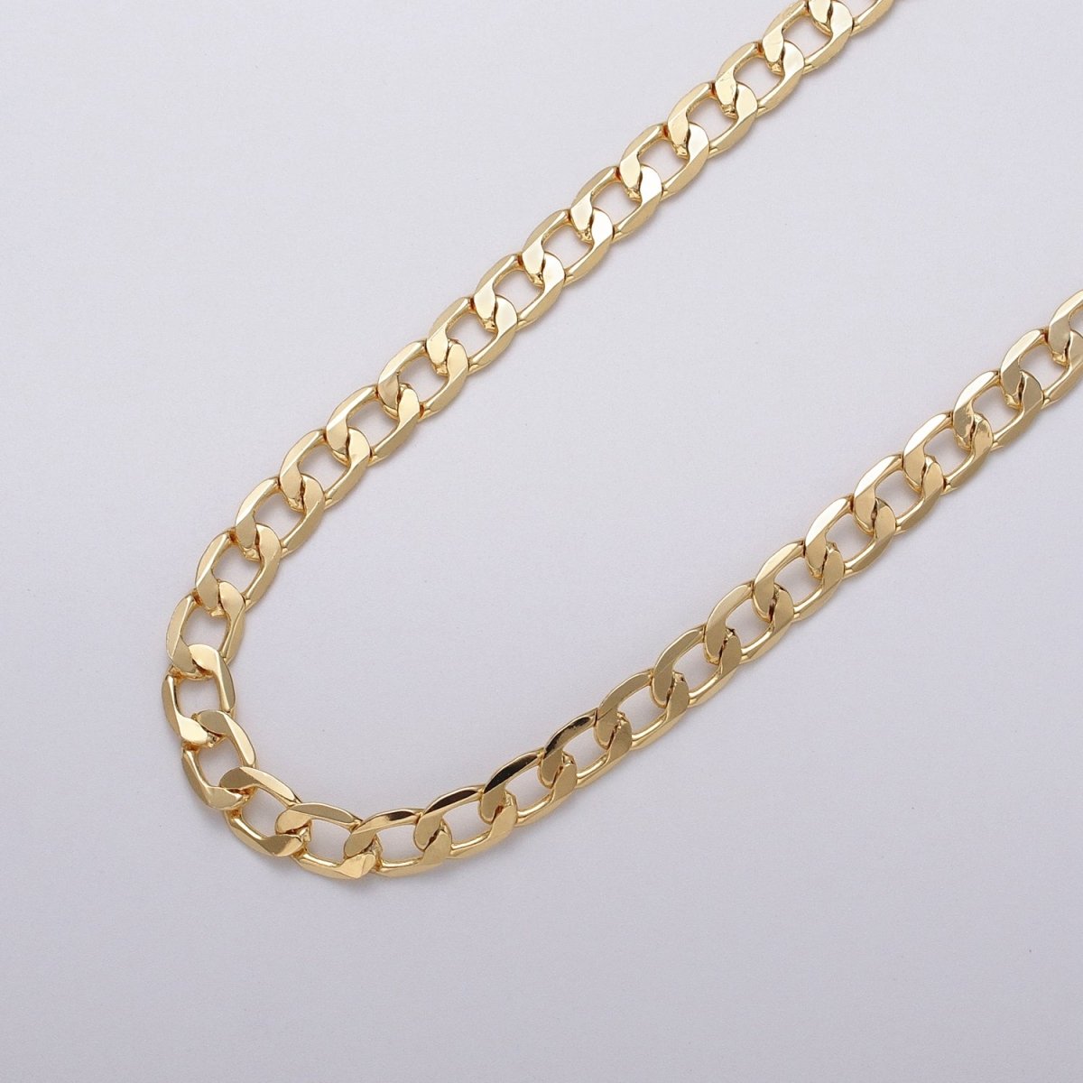 24k Gold Filled 6mm Flat Concave Curb Unfinished Chain by Yard in Gold & Silver | ROLL-1054, ROLL-1106 Clearance Pricing - DLUXCA
