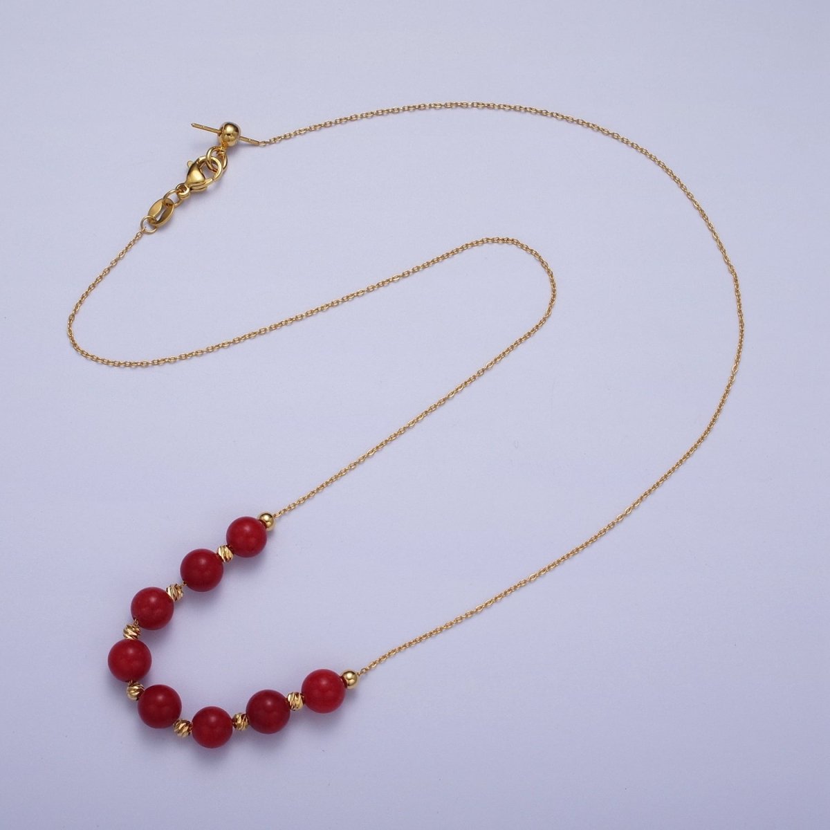 24K Gold Filled 6mm Natural Gemstone Beads 18.5 Inch Chain Necklace | WA-1245 - WA-1256 Clearance Pricing - DLUXCA