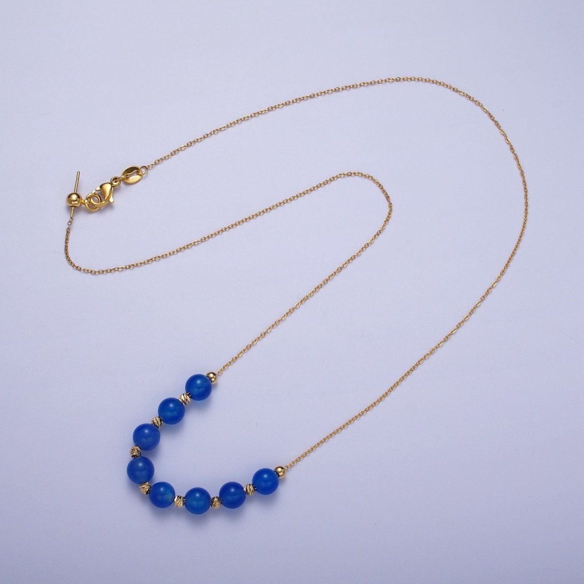 24K Gold Filled 6mm Natural Gemstone Beads 18.5 Inch Chain Necklace | WA-1245 - WA-1256 Clearance Pricing - DLUXCA