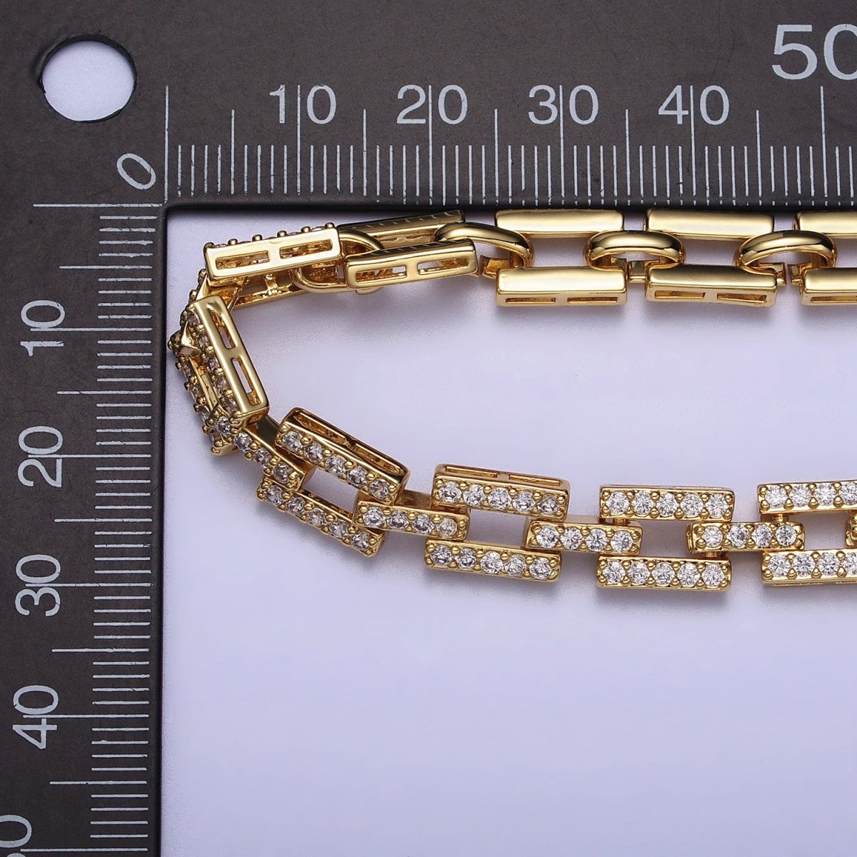24K Gold Filled 7.5mm Half Micro Paved CZ Boxy Paperclip Link 17 Inch Chain Necklace | WA-1611 WA-1612 Clearance Pricing - DLUXCA