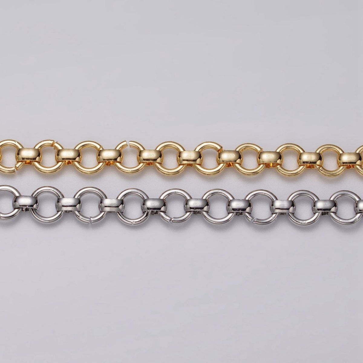 24k Gold Filled 7.5mm Round Rolo Unfinished Chain by Yard in Gold & Silver | ROLL-1147 ROLL-1148 Clearance Pricing - DLUXCA