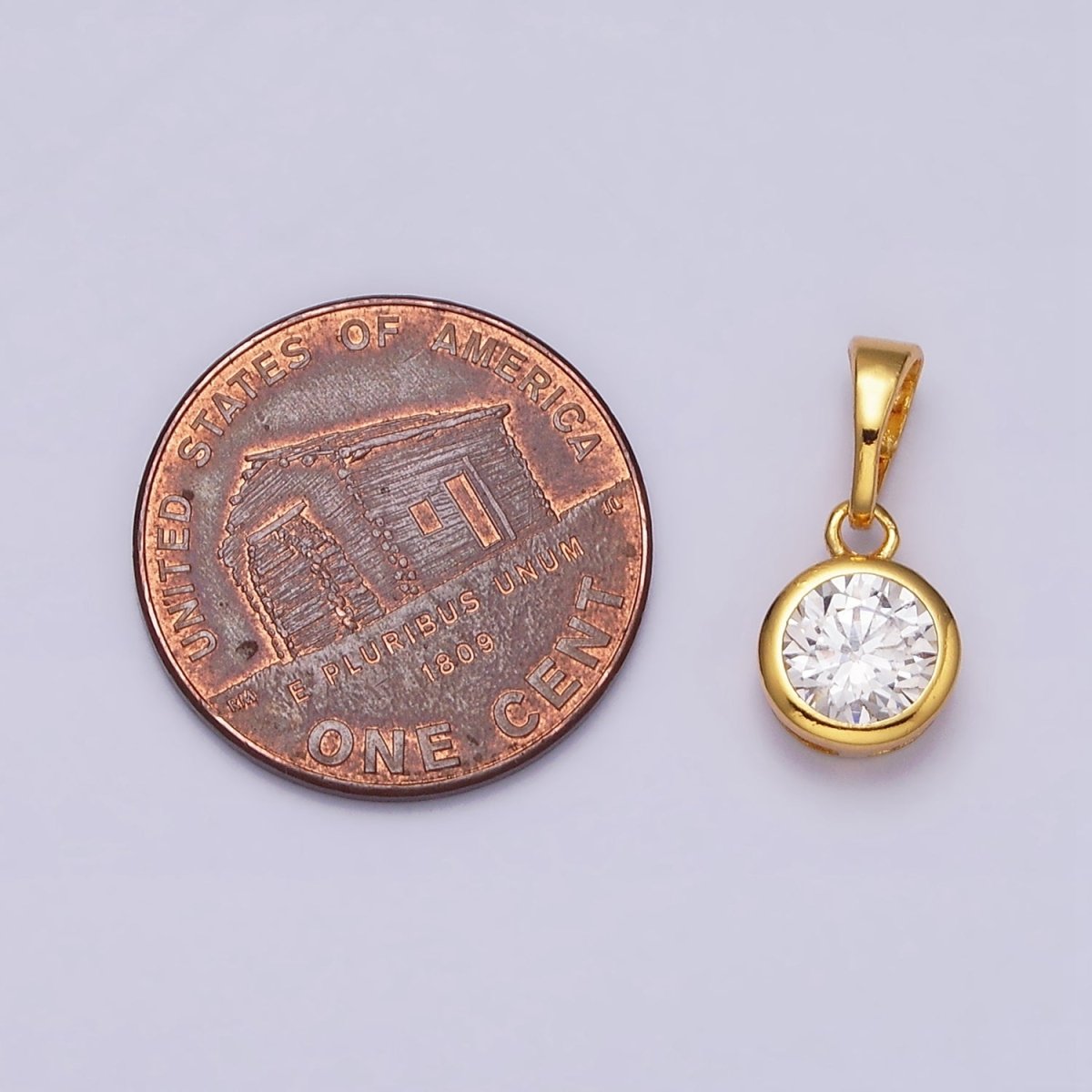 24K Gold Filled 7mm Round Clear Cubic Zirconia CZ Bezel Minimalist Pendant | AA513 - DLUXCA
