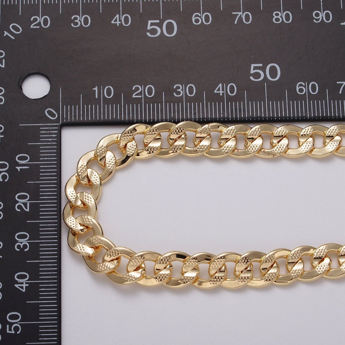 24k Gold Filled 8.5mm Unique Dotted Concave Flat Curb Unfinished Statement Chain in Gold & Silver | ROLL-1052, ROLL-1080 Clearance Pricing - DLUXCA