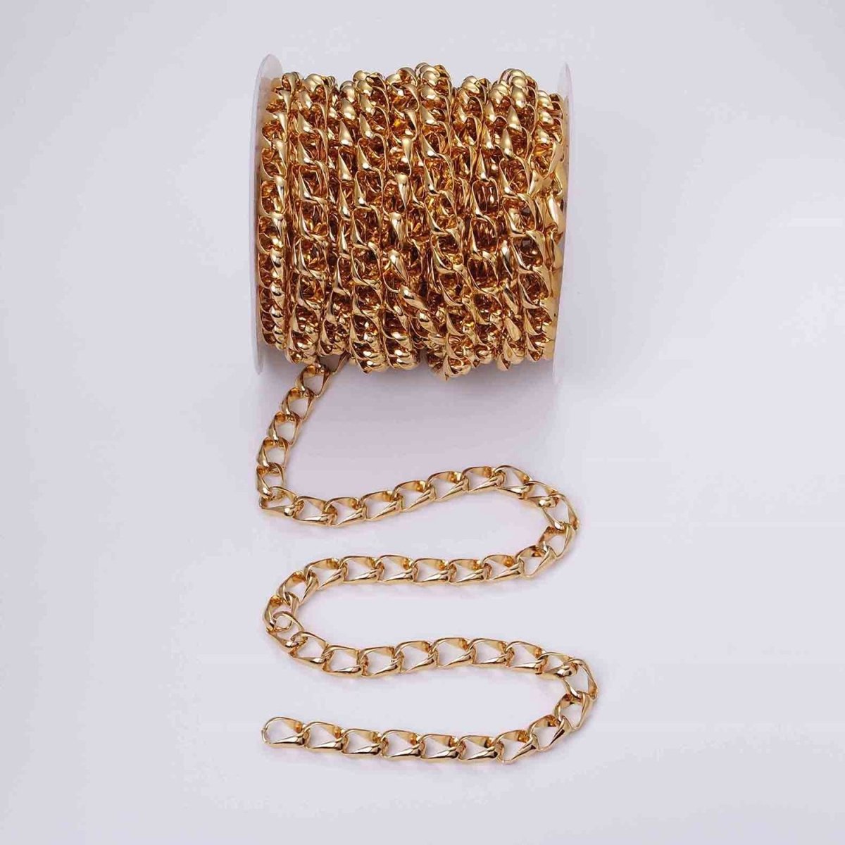 24k Gold Filled 8.8mm Unique Cable Chain Link Unfinished Yard Chain in Gold & Silver | ROLL-1303 ROLL-1304 Clearance Pricing - DLUXCA