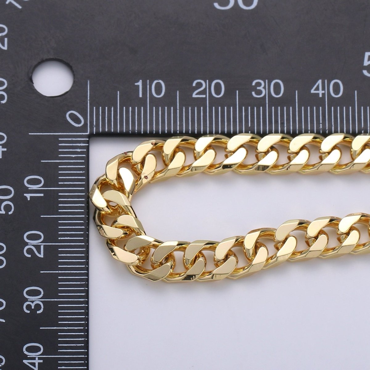 24K Gold Filled 9mm Cuban Curb Chain By Yard, Wholesale Bulk Roll Chain For Jewelry Making, Thickness 2mm | ROLL-305 Clearance Pricing - DLUXCA