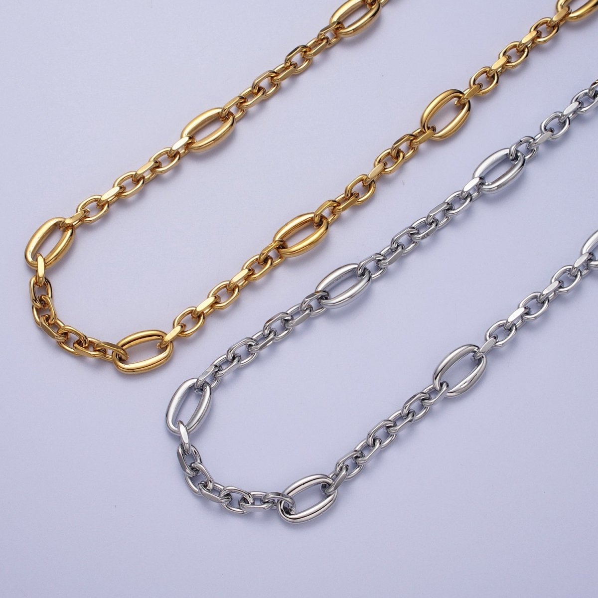 24K Gold Filled 9mm Designed Oval Flat Cable Link Gold, Silver Unfinished Chain | ROLL-897, ROLL-898 Clearance Pricing - DLUXCA