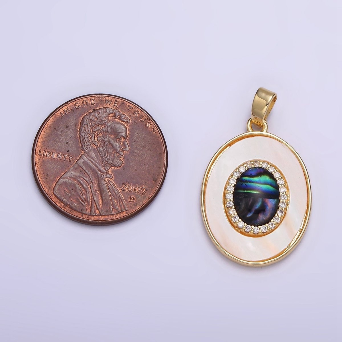 24K Gold Filled Abalone Micro Paved CZ Shell Pearl Oval Pendant | AA567 - DLUXCA