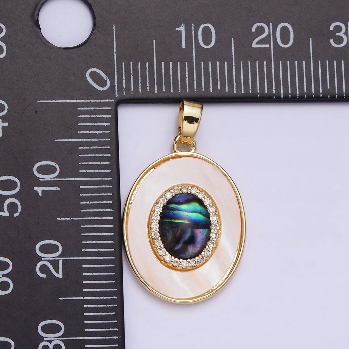 24K Gold Filled Abalone Micro Paved CZ Shell Pearl Oval Pendant | AA567 - DLUXCA