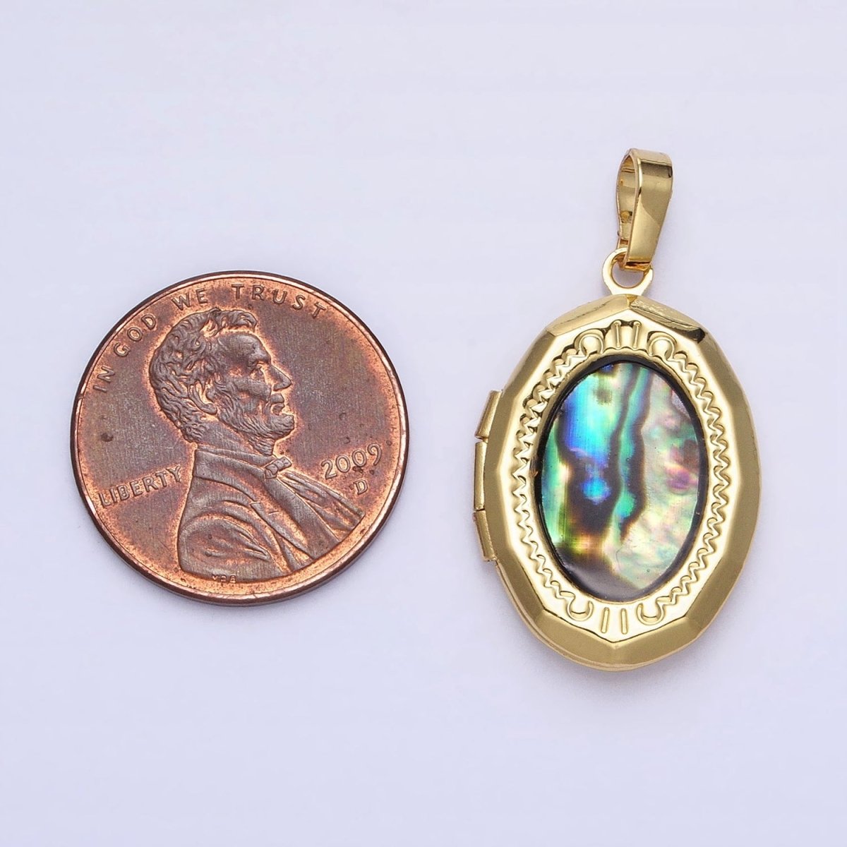 24K Gold Filled Abalone Oval Geometric Engraved Locket in Gold & Silver | AA-369 AA-370 - DLUXCA